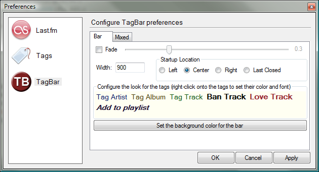 TagBar Preferences Bar